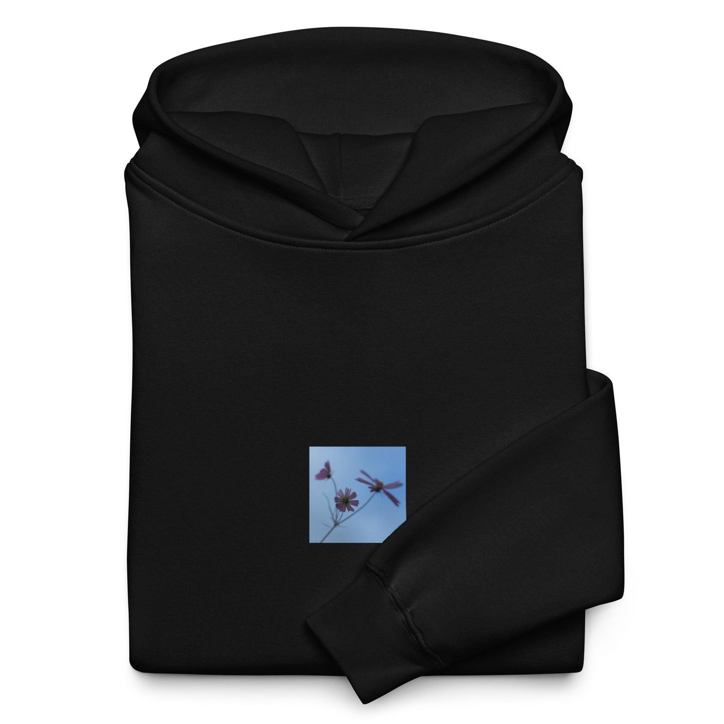 Three Cosmos Flowers Botanical Art – Unisex Oversized Hoodie, Black, Front View