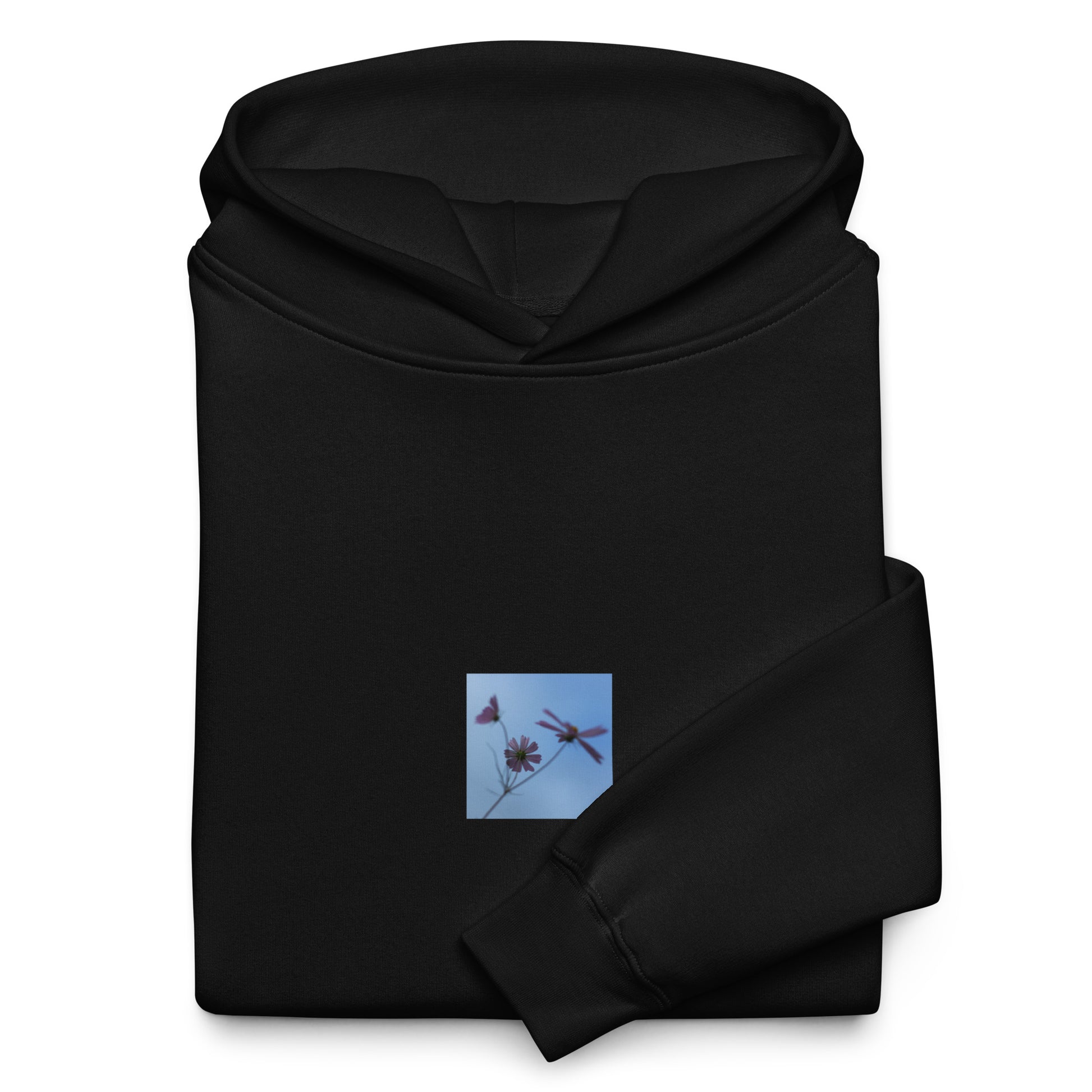 Three Cosmos Flowers Botanical Art – Unisex Oversized Hoodie, Black, Front View