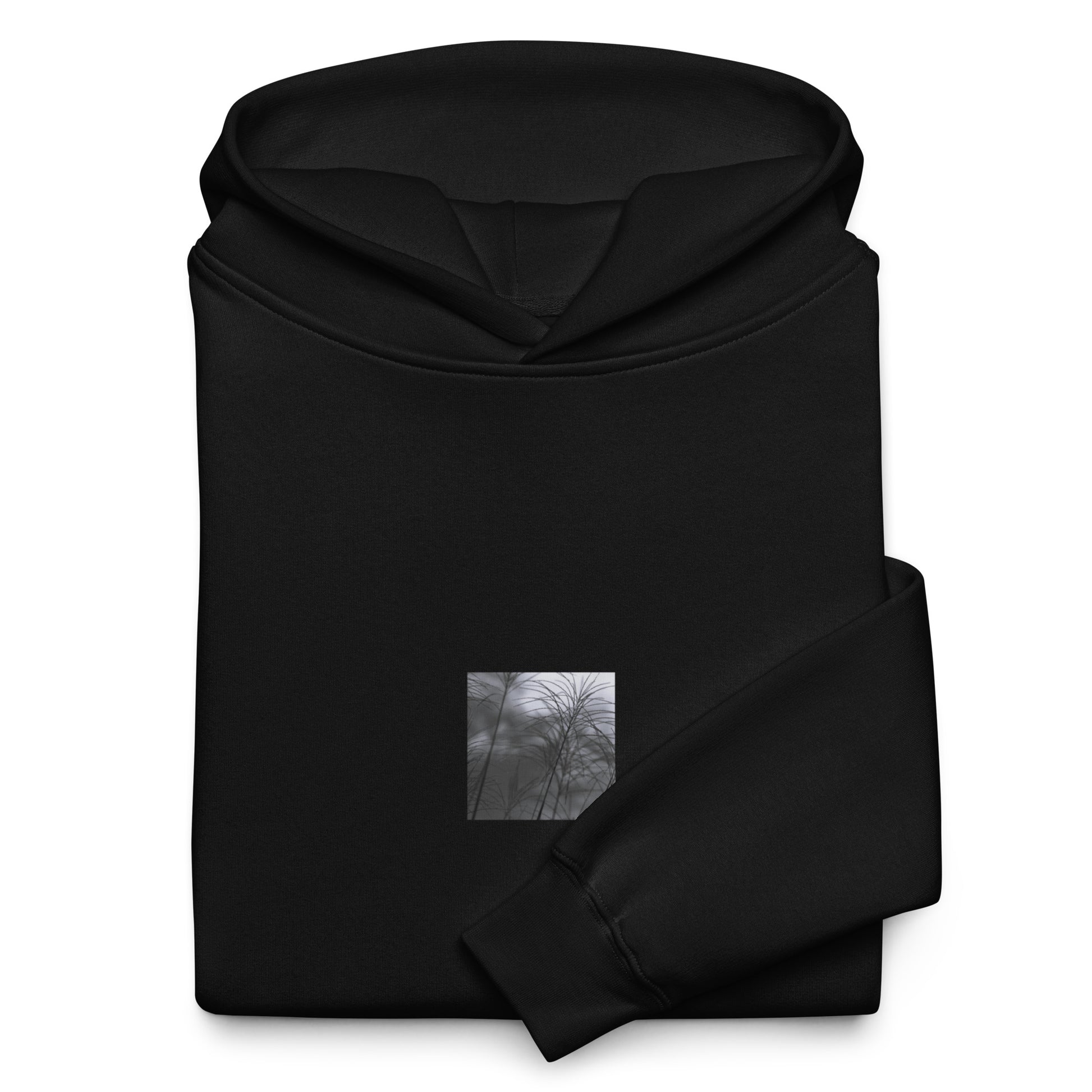 Silver Grass Cluster Botanical B&W Art – Unisex Oversized Hoodie, Black, Front View