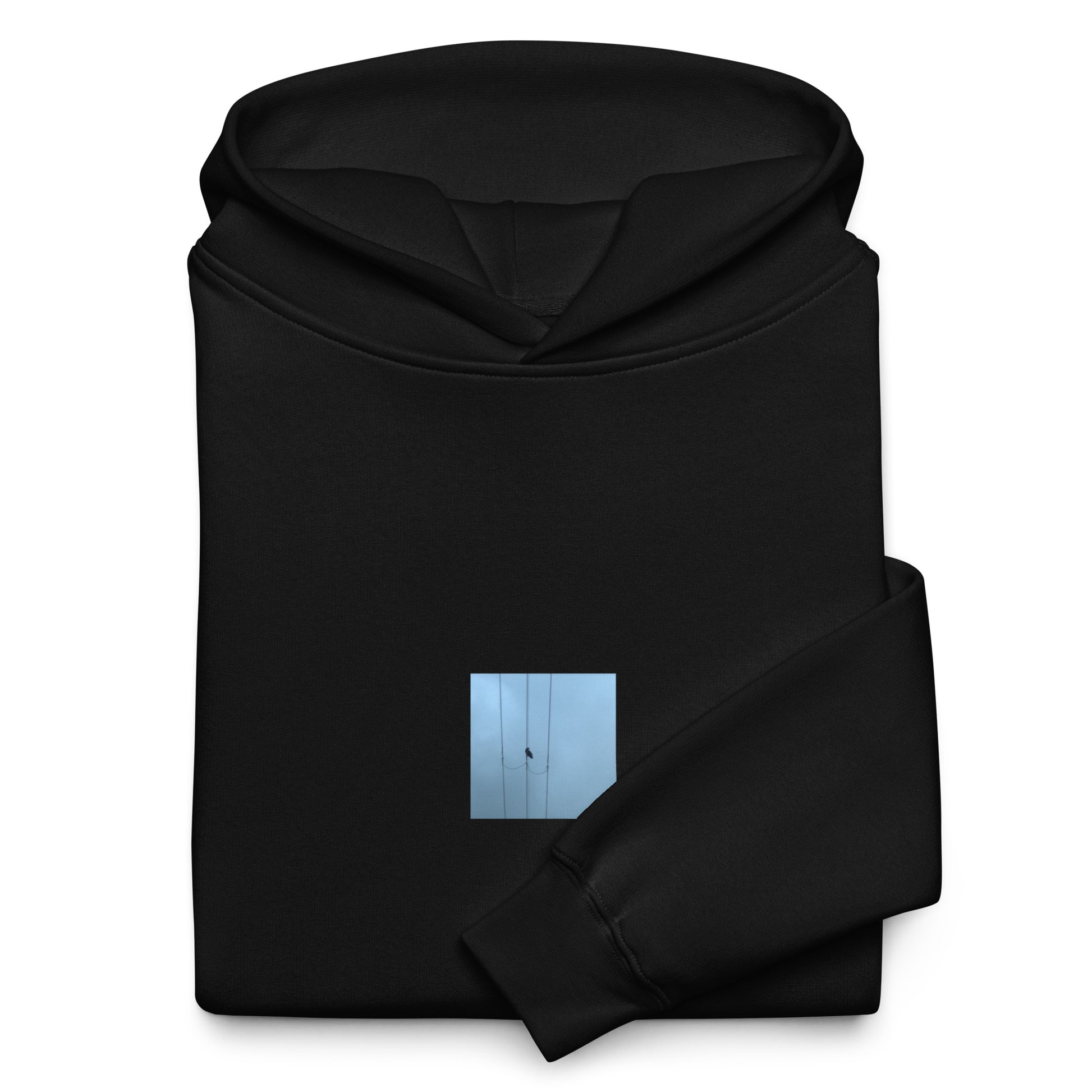 Crow and Power Lines Art – Unisex Oversized Hoodie, Black, Lifestyle View