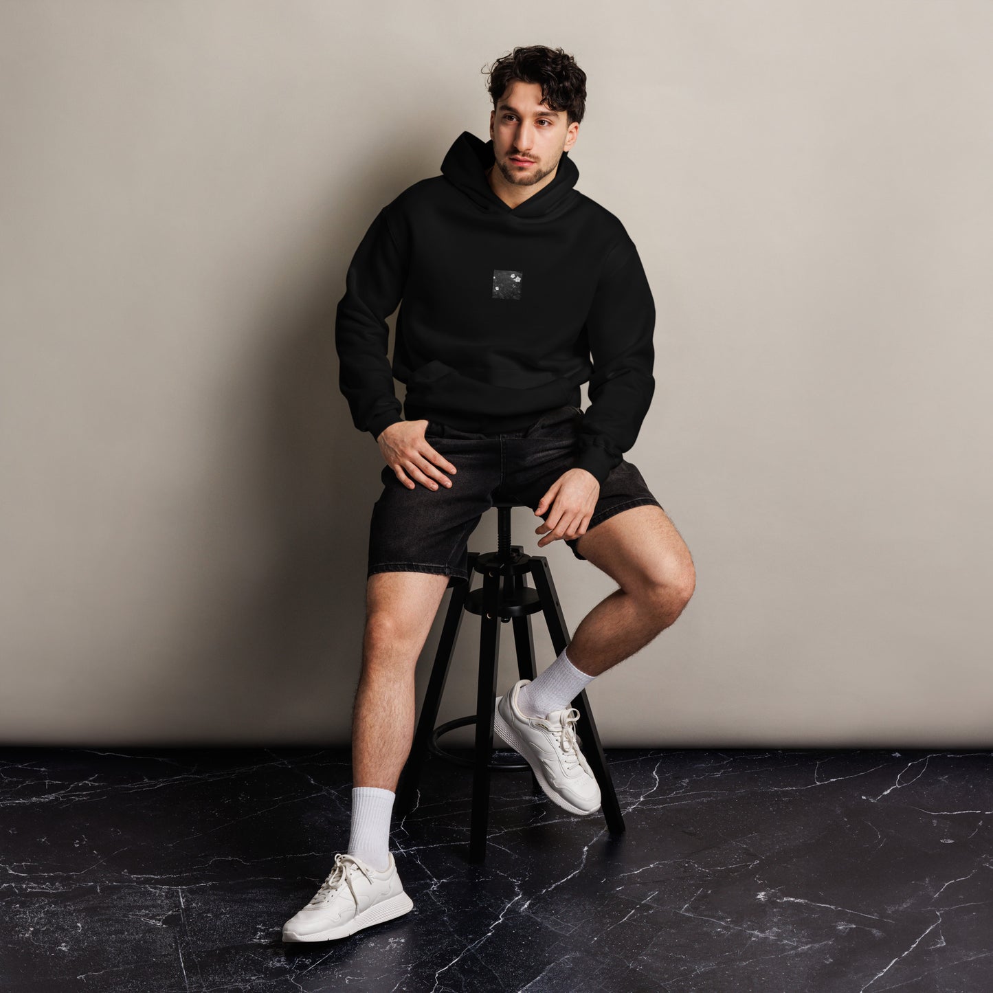 Balloon Flower (B&W) - Oversized Hoodie, Black, Front View