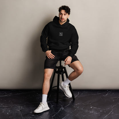 【Black】
Minimalist mode style oversized black hoodie with a 'Camellia Flower' black and white photo print on the front / モードストリート系オーバーサイズパーカー（ブラック）、フロントに「カメリア（椿）」のモノクロ写真プリント（プルオーバー）