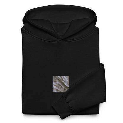 Minimalist mode style unisex black oversized hoodie with a 'Yucca Plant' black and white photo print / モードストリート系ユニセックス・ブラック・オーバーサイズパーカー、フロントに「Yucca Plant（ユッカの植物）」のモノクロ写真プリント（パーカー）