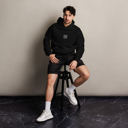 Minimalist streetwear style oversized hoodie in black featuring the 'Anchor (B&W)' photo art on the front. / モードストリート系オーバーサイズフーディー（ブラック）フロントに「アンカー（錨・モノクロ）」のフォトアートを配したデザイン。
