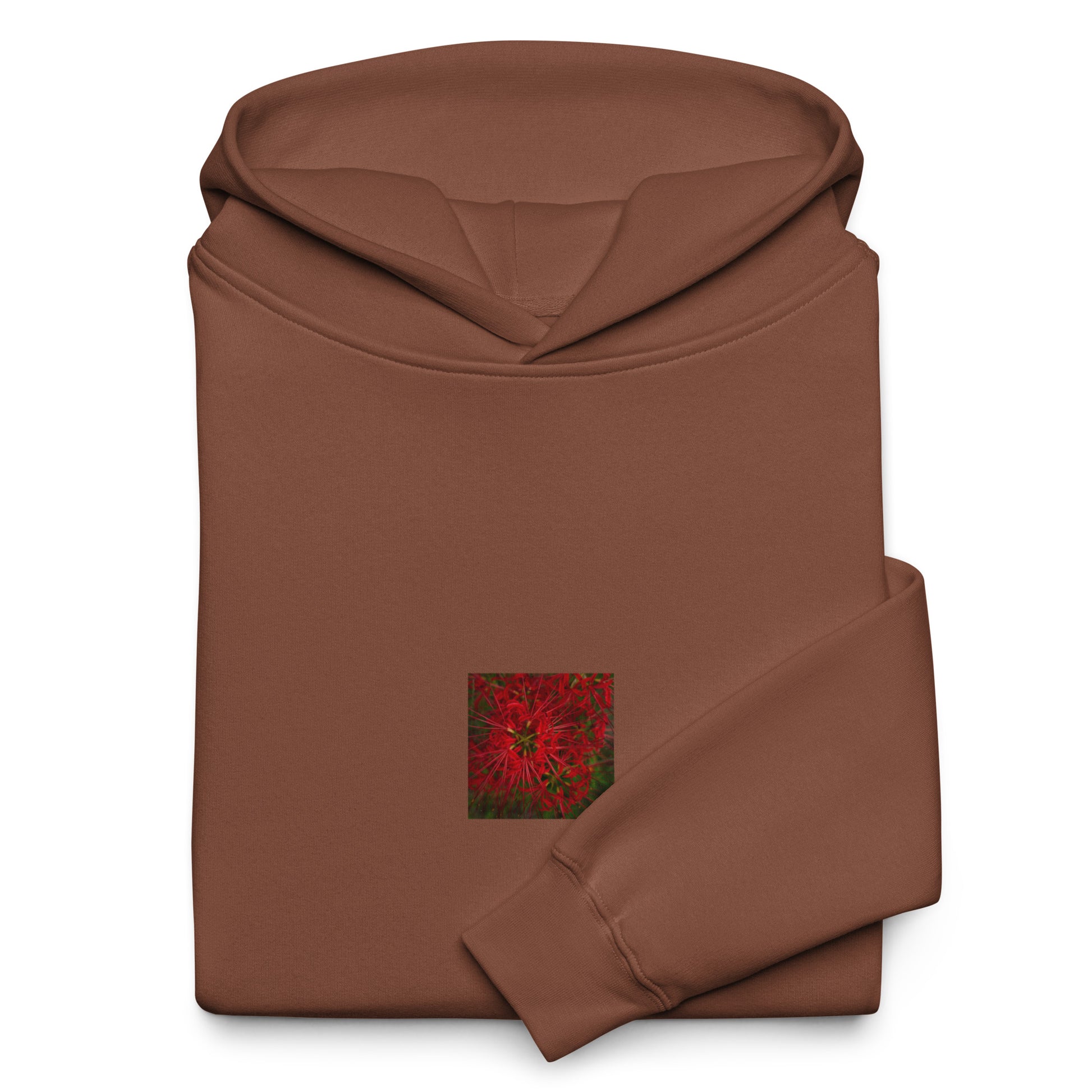 Red Spider Lily Botanical Art – Unisex Oversized Hoodie, Chestnut, Front View