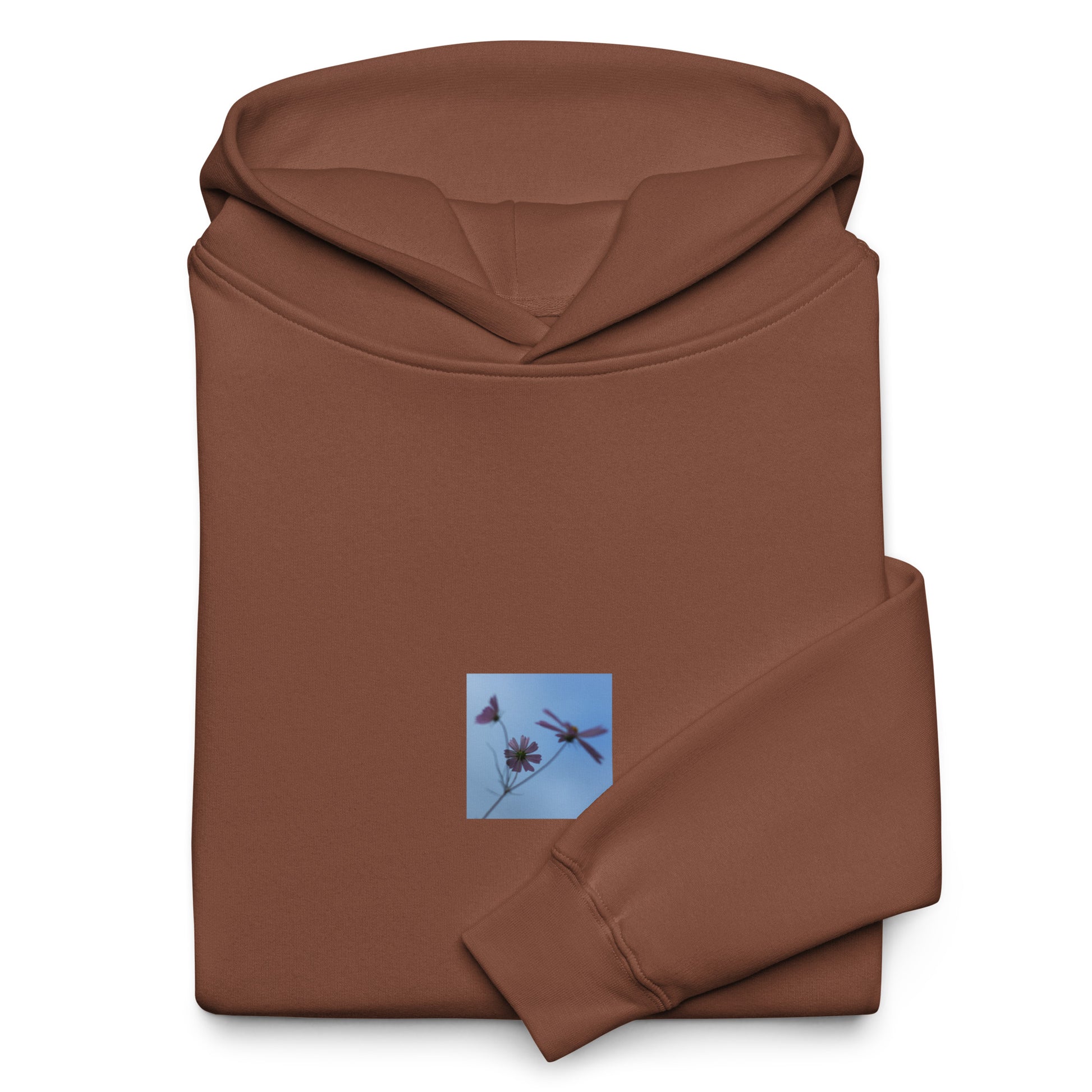 Three Cosmos Flowers Botanical Art – Unisex Oversized Hoodie, Chestnut, Front View