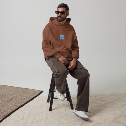 Three Cosmos Flowers Botanical Art – Unisex Oversized Hoodie, Chestnut, Front View