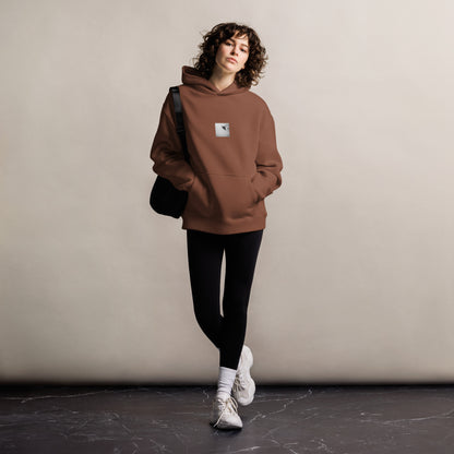 Cosmos Flower Botanical B&W Art – Unisex Oversized Hoodie, Chestnut, Front View
