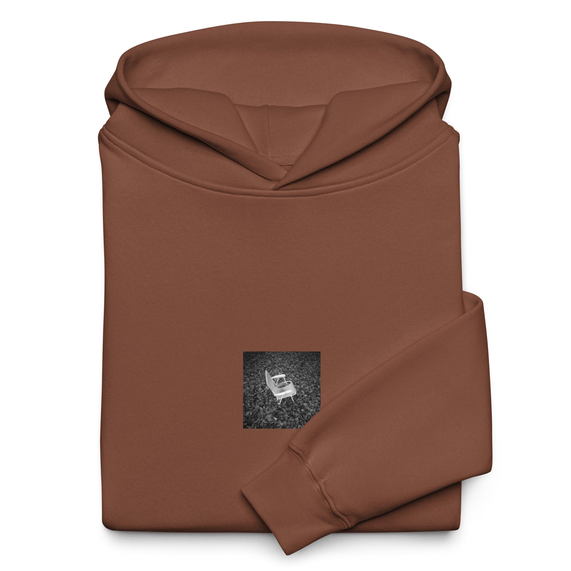 Fallen Leaves and Chair (B&W) Art – Unisex Oversized Hoodie, Chestnut, Front View