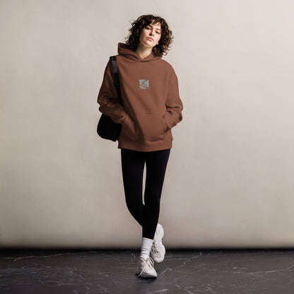 Minimalist streetwear style oversized hoodie in chestnut featuring the 'Anchor' photo art on the front. / モードストリート系オーバーサイズフーディー（チェスナット）フロントに「アンカー（錨）」のフォトアートを配したデザイン。