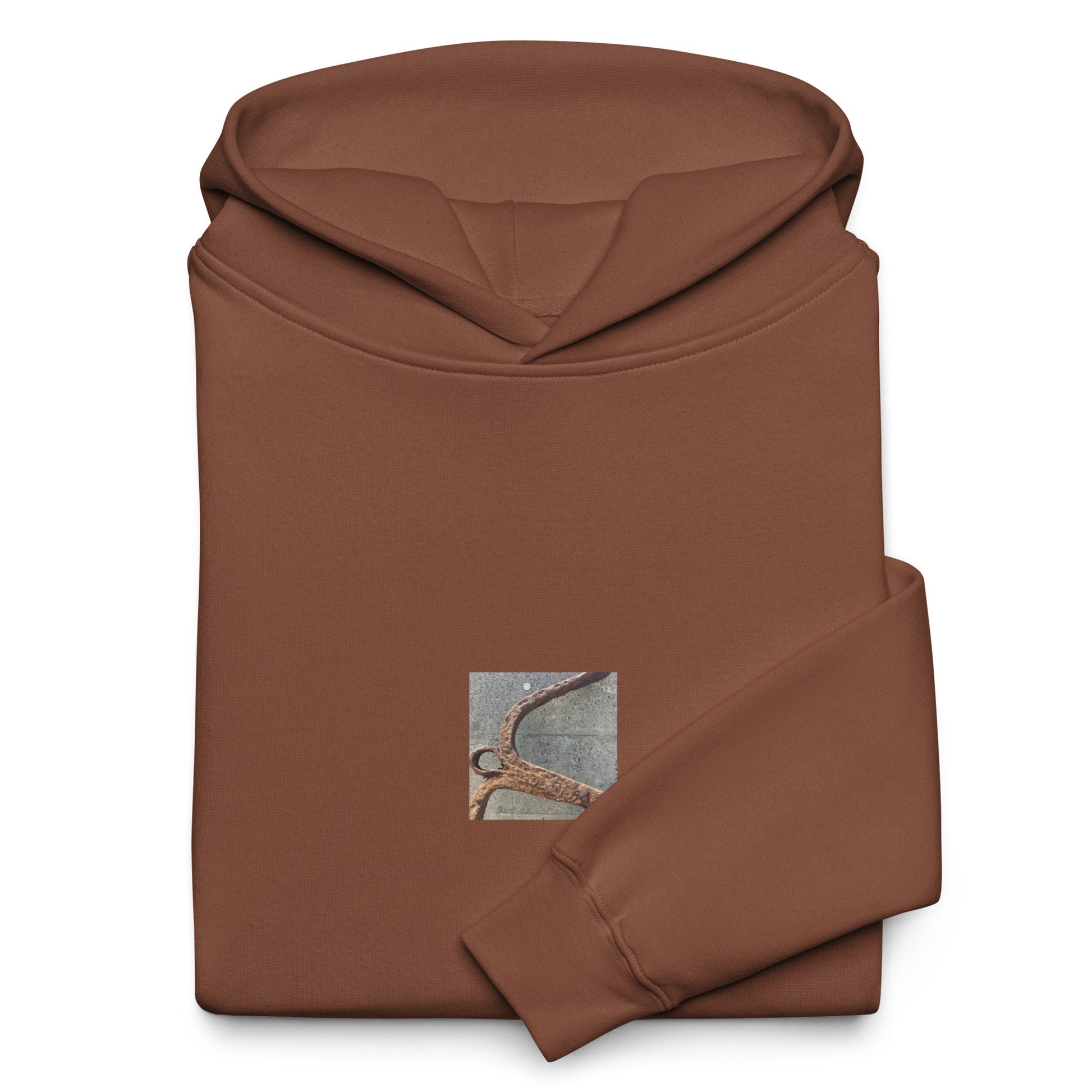Minimalist streetwear style oversized hoodie in chestnut featuring the 'Anchor' photo art on the front. / モードストリート系オーバーサイズフーディー（チェスナット）フロントに「アンカー（錨）」のフォトアートを配したデザイン。