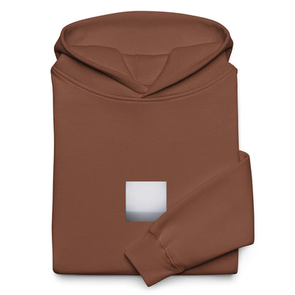 Minimalist streetwear style oversized hoodie in chestnut featuring the 'Ocean Horizon (B&W)' photo art on the front. / モードストリート系オーバーサイズフーディー（チェスナット）フロントに「オーシャンホライズン (モノクロ)」のフォトアートを配したデザイン。