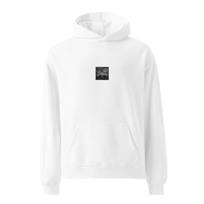 【White】
Minimalist mode style oversized white hoodie with a 'plants' black and white botanical art print on the front / モードストリート系オーバーサイズパーカー（ホワイト）、フロントに「植物」のモノクロアートプリント（フーディー）