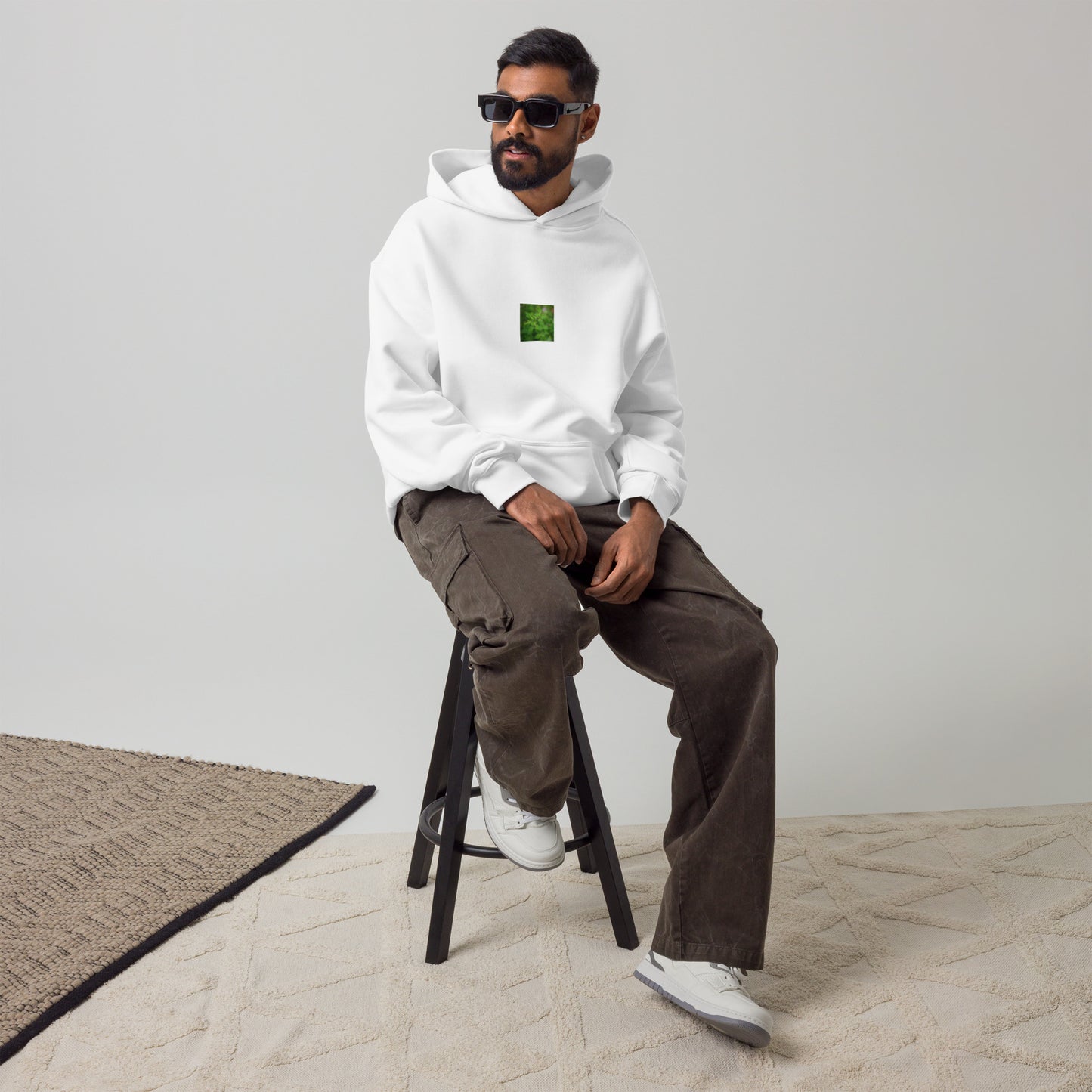 Botanical Plant Art – Unisex Oversized Hoodie, White, Front View
