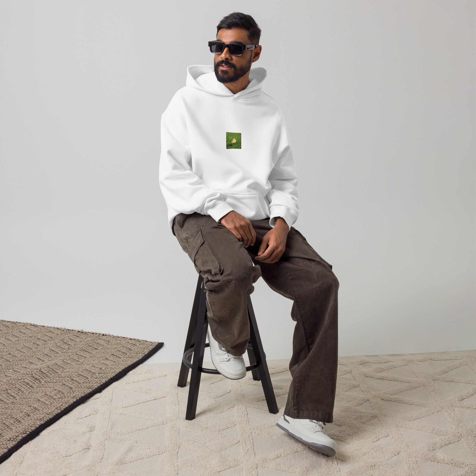 Yellow Fallen Leaf Botanical Art – Unisex Oversized Hoodie, White, Front View