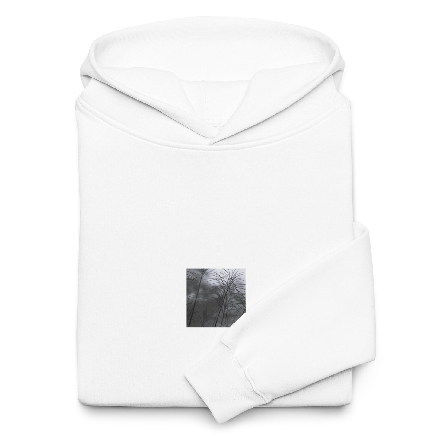 Silver Grass Cluster Botanical B&W Art – Unisex Oversized Hoodie, White, Front View