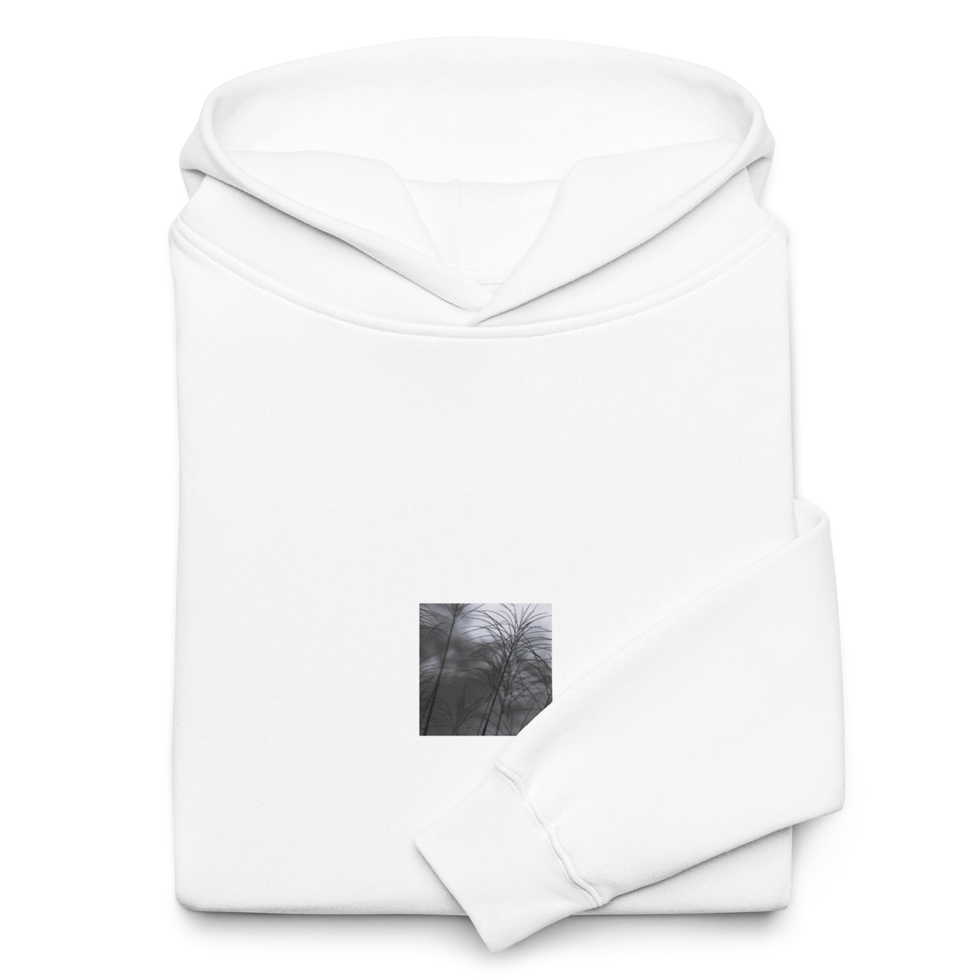 Silver Grass Cluster Botanical B&W Art – Unisex Oversized Hoodie, White, Front View