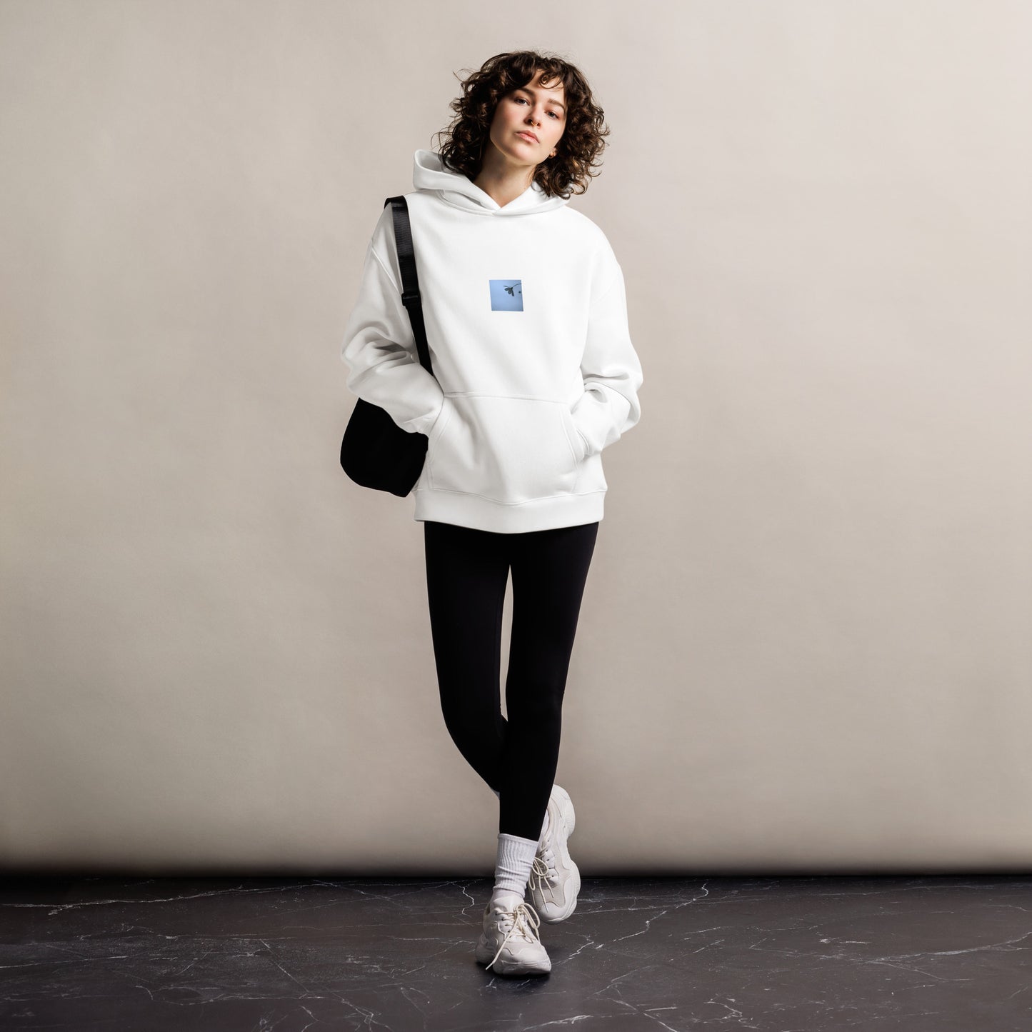 Cosmos Flower Botanical Art – Unisex Oversized Hoodie, White, Front View
