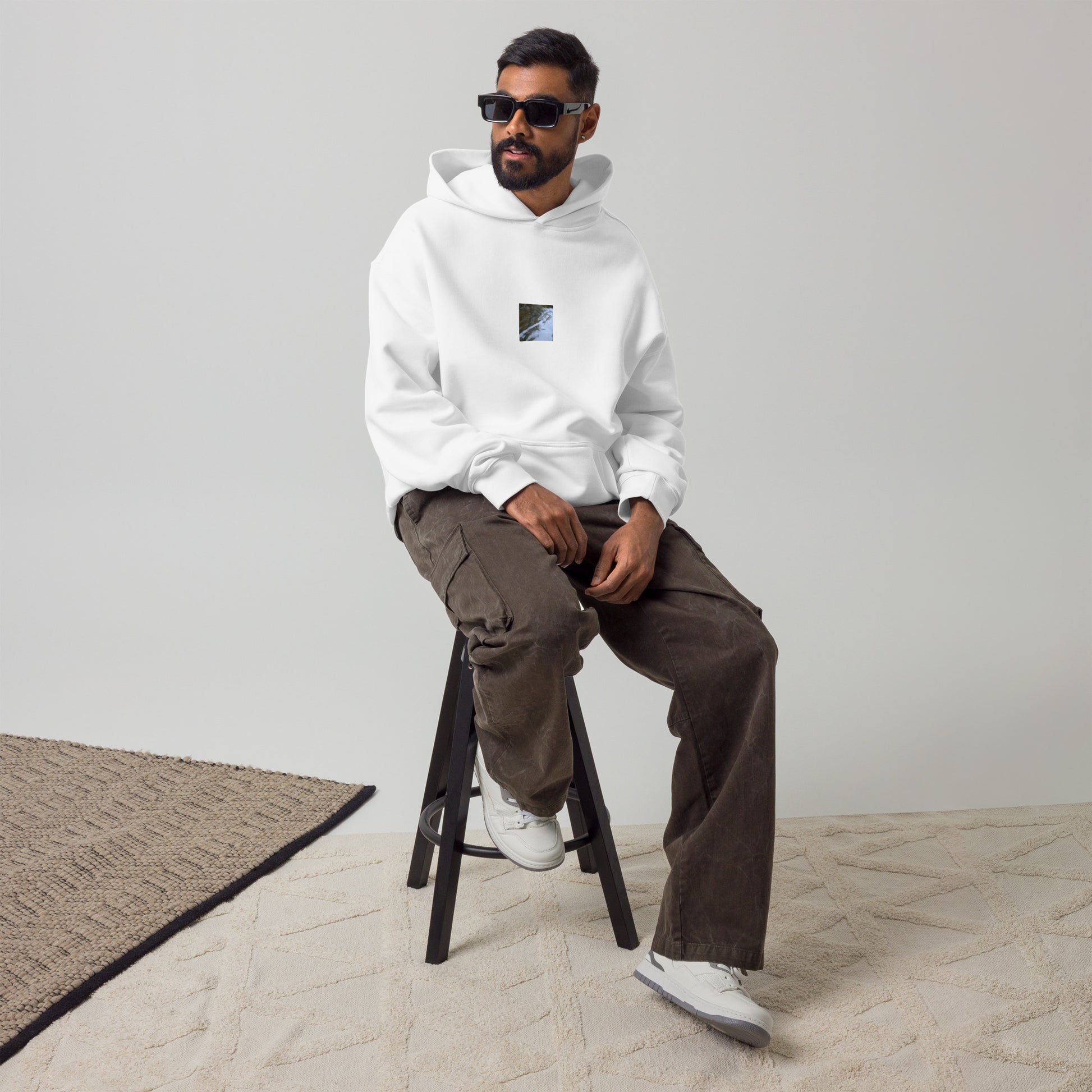 River Surface Botanical Art – Unisex Oversized Hoodie, White, Front View