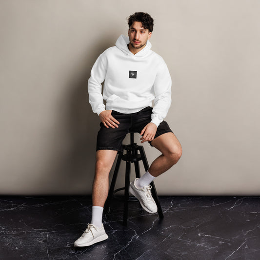 Fallen Leaves and Chair (B&W) Art – Unisex Oversized Hoodie, White, Front View