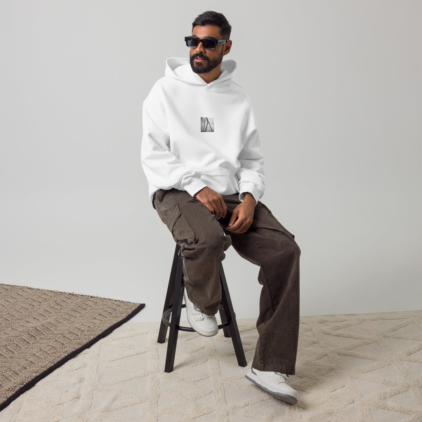 Swing (B&W) Oversized Hoodie, white model view
