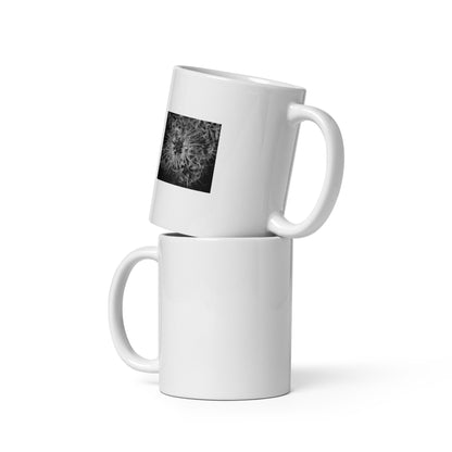 Red Spider Lily B&W Art – White Glossy Mug 11oz, Front View