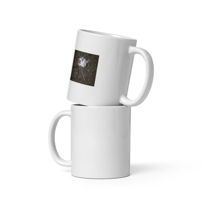 Maple Leaf Botanical B&W Art – White Glossy Mug 11oz, Front View