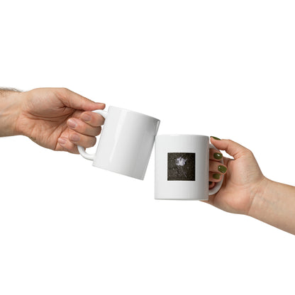 Maple Leaf Botanical B&W Art – White Glossy Mug 11oz, Front View