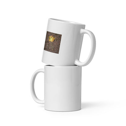 Maple Leaf Botanical Art – White Glossy Mug 11oz, Front View