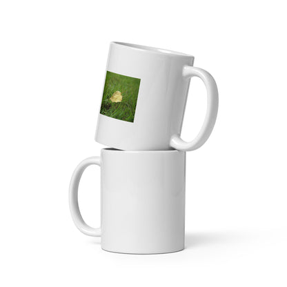 Yellow Fallen Leaf Botanical Art – White Glossy Mug 11oz, Front View