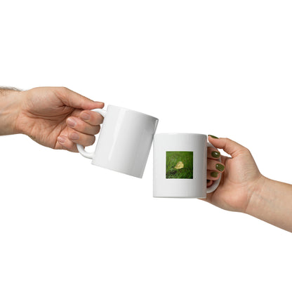 Yellow Fallen Leaf Botanical Art – White Glossy Mug 11oz, Front View