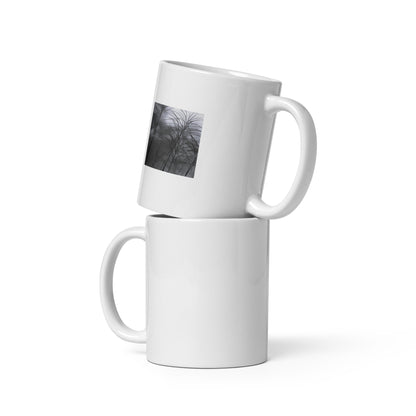 Silver Grass Cluster Botanical B&W Art – White Glossy Mug 11oz, Front View
