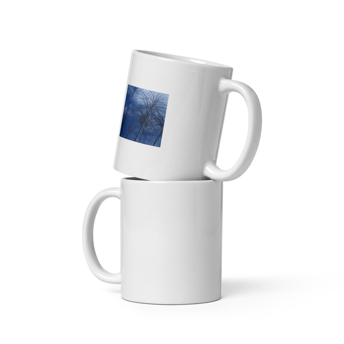 Silver Grass Cluster Botanical Art – White Glossy Mug 11oz, Front View