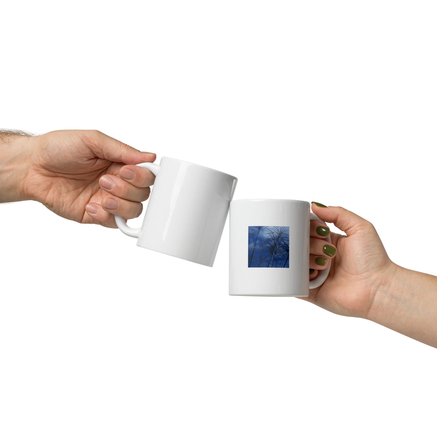 Silver Grass Cluster Botanical Art – White Glossy Mug 11oz, Front View