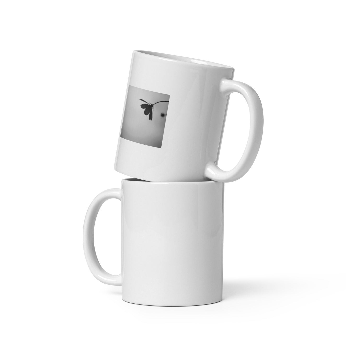 Cosmos Flower Botanical B&W Art – White Glossy Mug 11oz, Front View