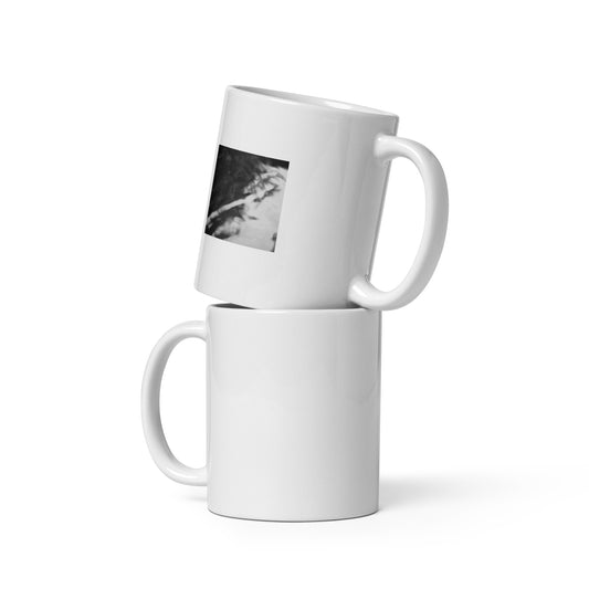 River Surface Botanical B&W Art – White Glossy Mug 11oz, Front View