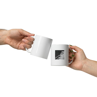 River Surface Botanical B&W Art – White Glossy Mug 11oz, Front View