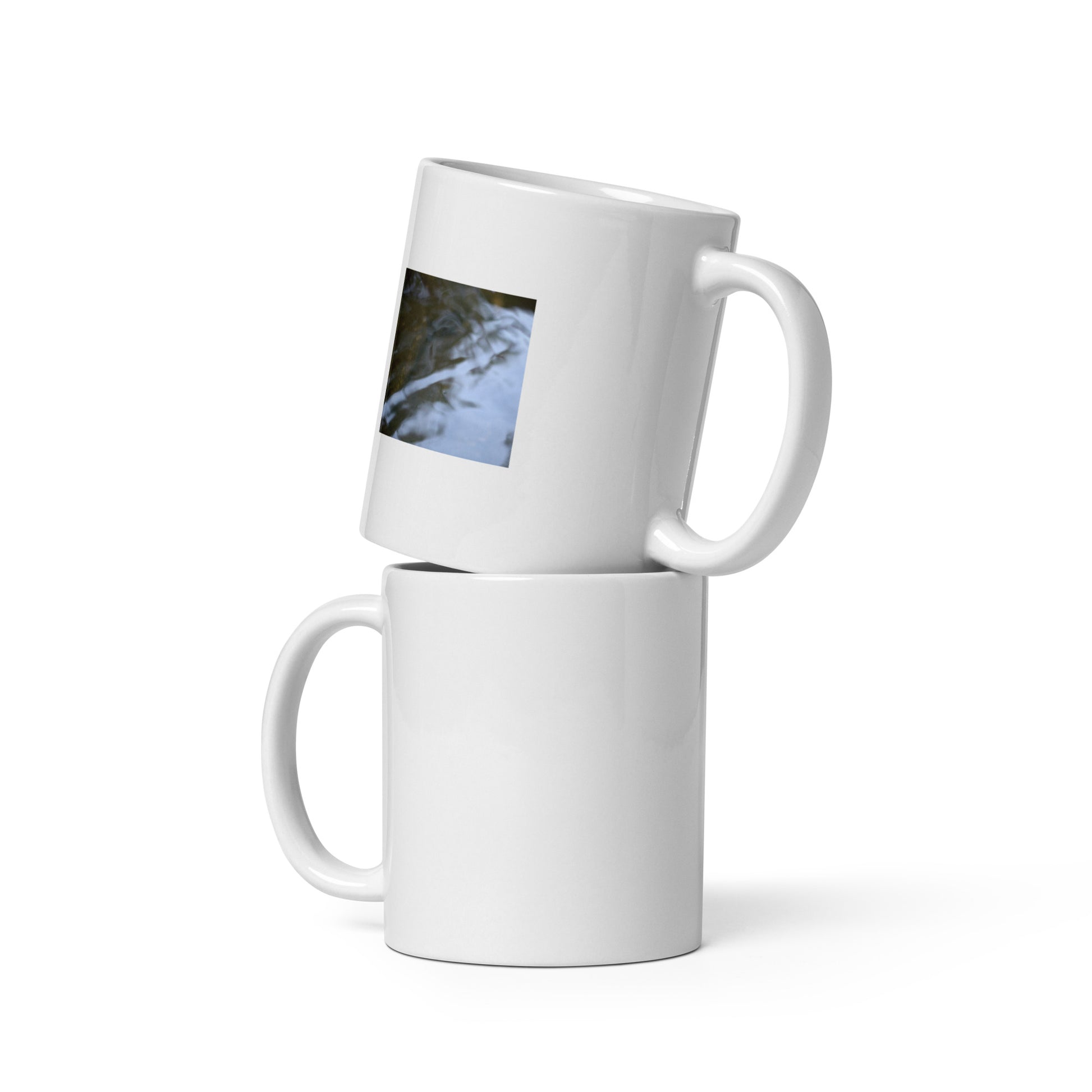 River Surface Botanical Art – White Glossy Mug 11oz, Front View