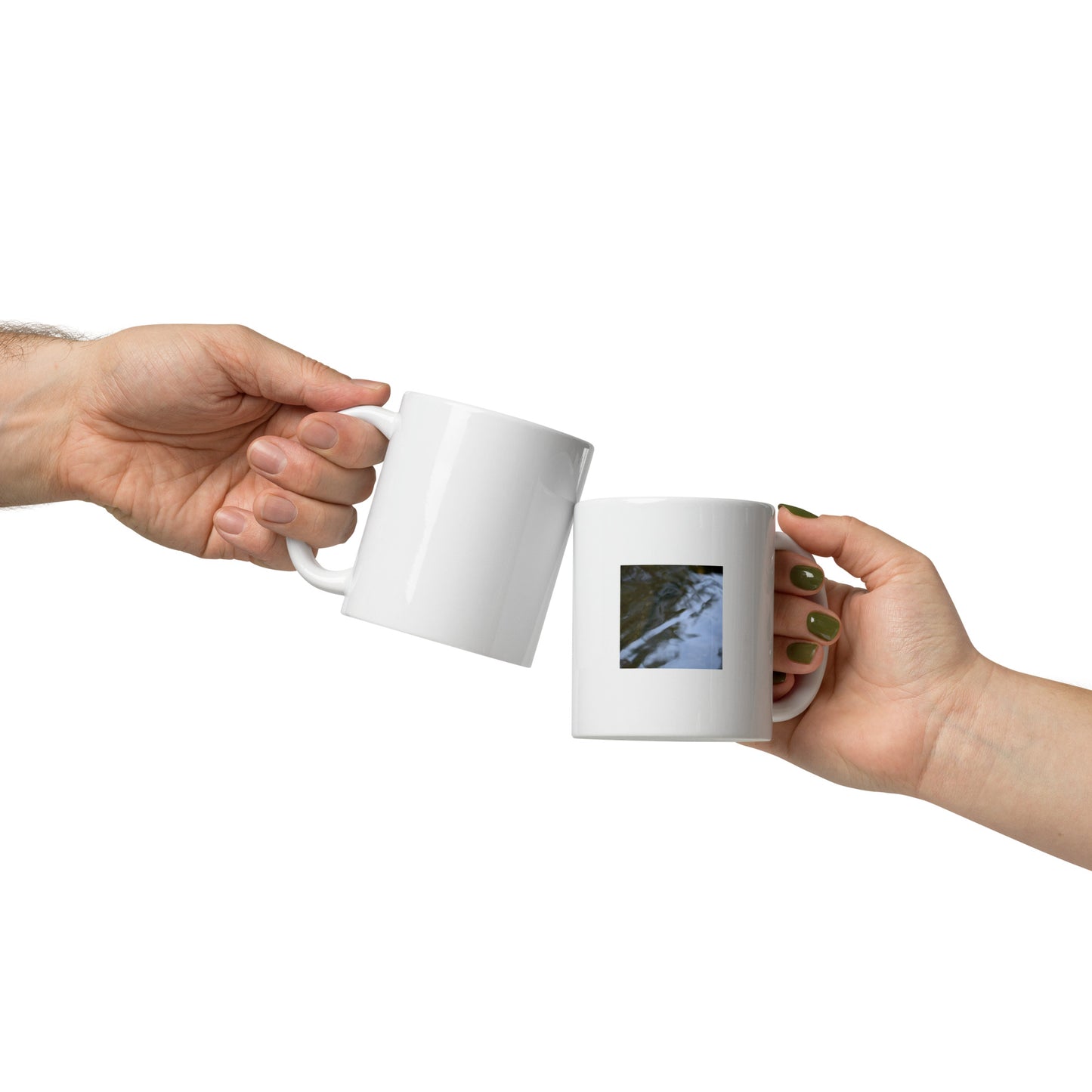 River Surface Botanical Art – White Glossy Mug 11oz, Front View