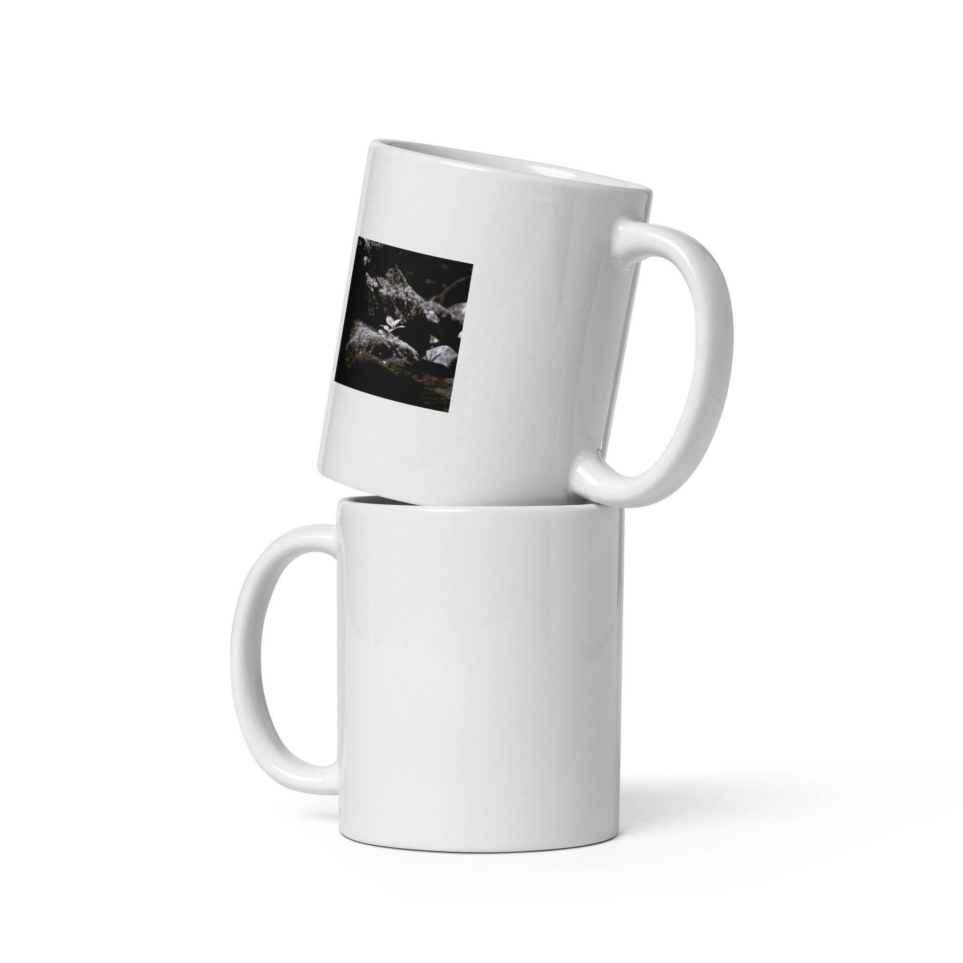 Plant on a Rock (B&W) Art – Ceramic Mug, Front View