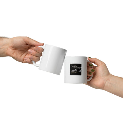 Plant on a Rock (B&W) Art – Ceramic Mug, Front View