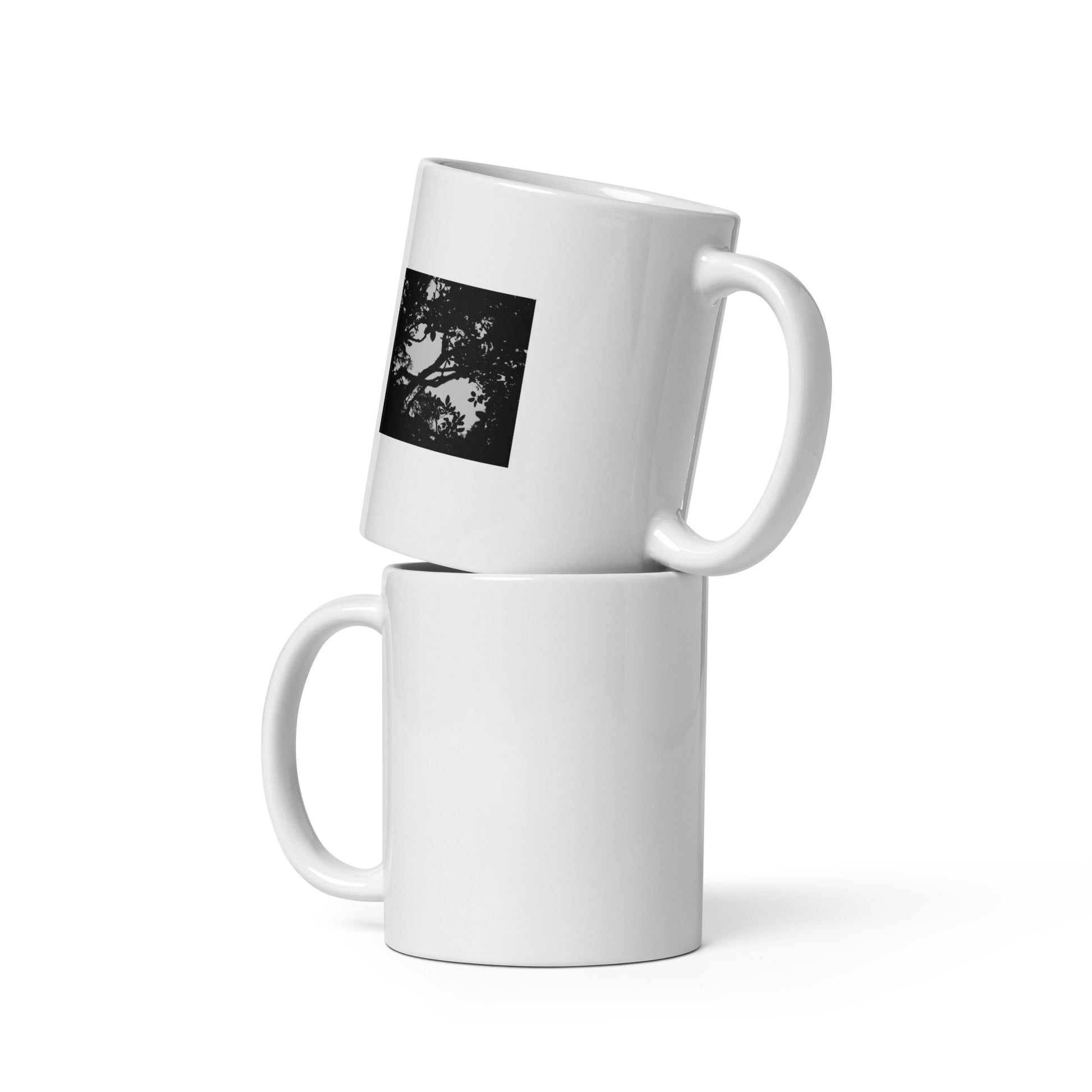Minimalist mode style ceramic mug with a 'Forest' black and white photo print / モードストリート系セラミックマグカップ、「Forest（森）」のモノクロ写真プリント（コーヒーマグ）