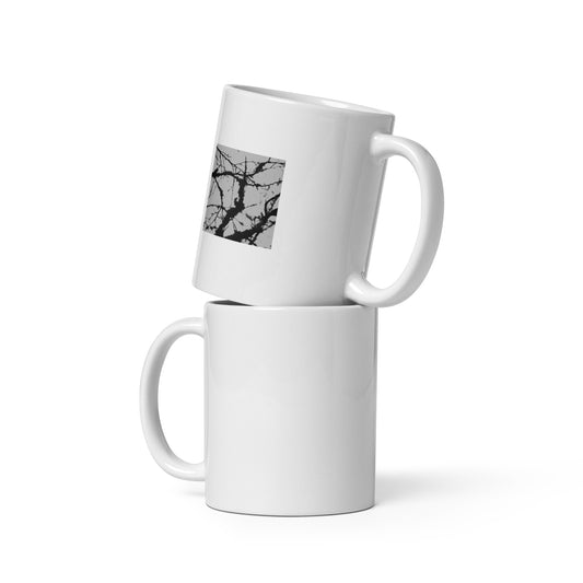 Minimalist mode style ceramic mug with a 'Bare Tree' black and white photo print / モードストリート系セラミックマグカップ、「Bare Tree（枯れ木）」のモノクロ写真プリント（コーヒーマグ）