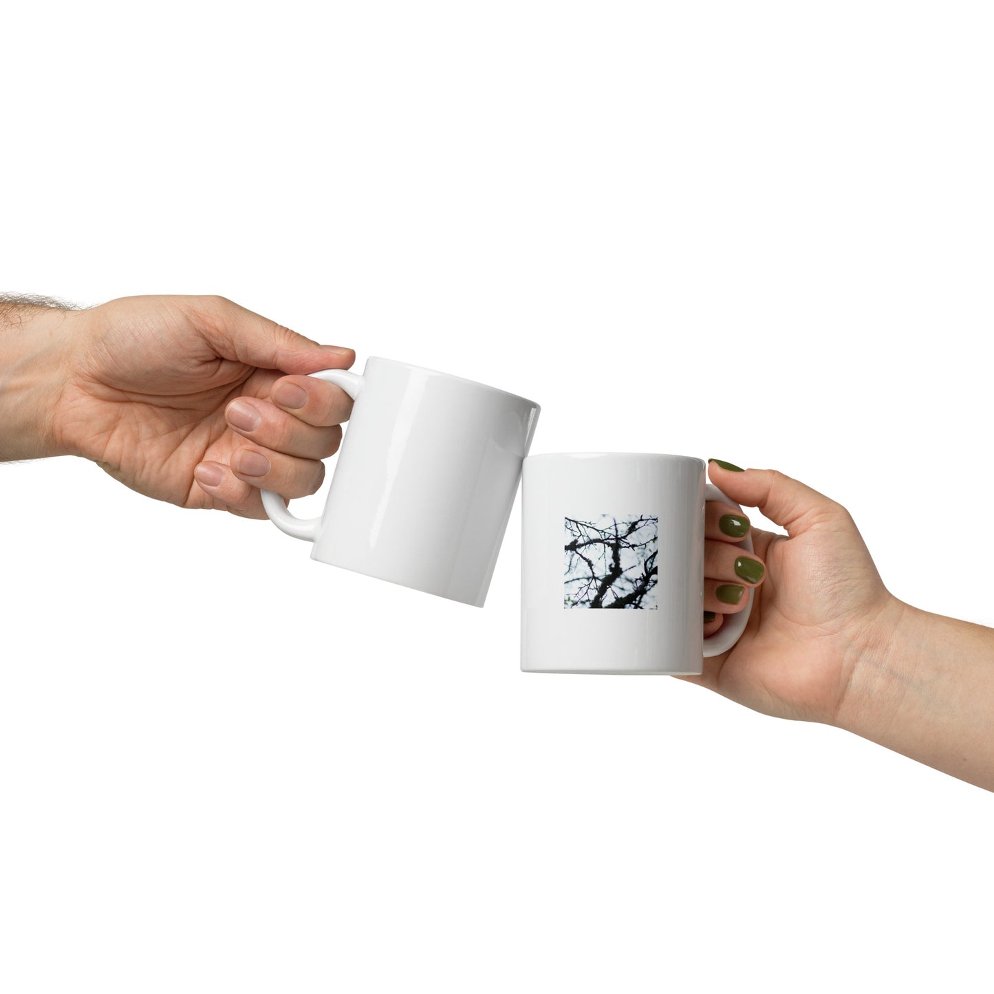 Minimalist mode style ceramic mug with a 'Bare Tree' art print / モードストリート系セラミックマグカップ、「Bare Tree（枯れ木）」のアートプリント（コーヒーマグ）