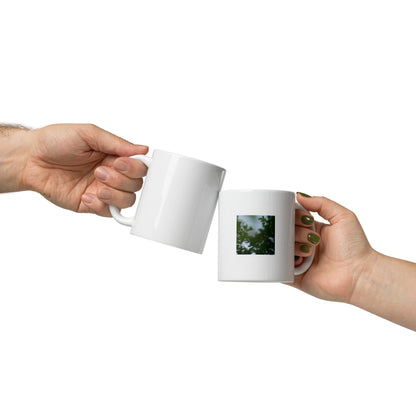 Minimalist streetwear style ceramic mug featuring a striking 'Tree Branches' botanical photograph. Glossy finish, 11 oz capacity, dishwasher and microwave safe. A sophisticated botanical accent for modern living. / 「Tree Branches」ボタニカル写真がプリントされたセラミックマグカップ。光沢仕上げ、容量11oz。洗練されたモダンな空間を演出するボタニカル・インテリア。
