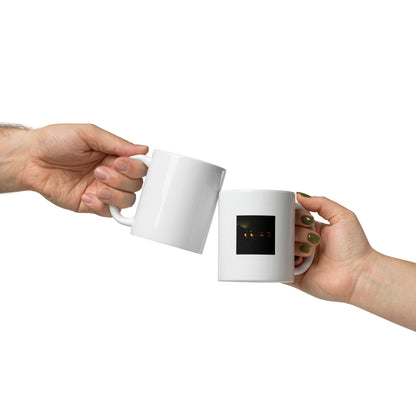 Minimalist streetwear style ceramic mug featuring an artistic 'Night Light' photograph print. Glossy finish, 11 oz capacity. / Night Light マグカップ：夜の光の幻想的な風景を捉えたアート写真がプリントされた、モダンでミニマルなモードストリート系マグカップ。