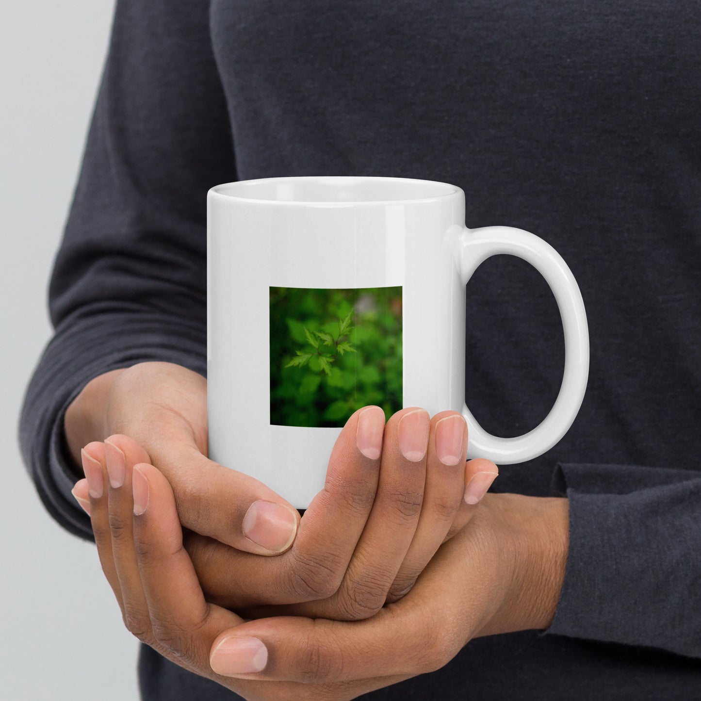 Botanical Plant Art – White Glossy Mug 11oz, Front View
