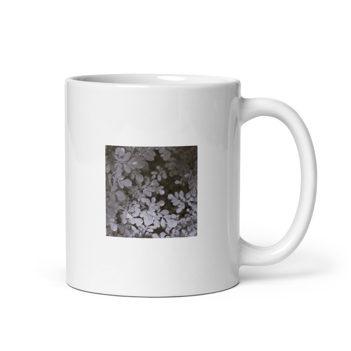 Matsukazesou Botanical B&W Art – White Glossy Mug 11oz, Front View