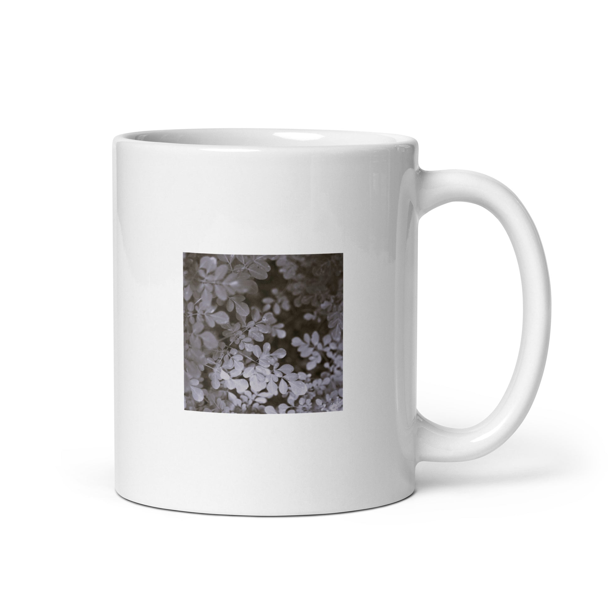 Matsukazesou Botanical B&W Art – White Glossy Mug 11oz, Front View