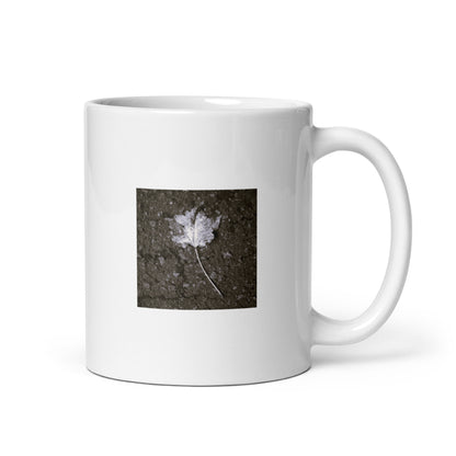 Maple Leaf Botanical B&W Art – White Glossy Mug 11oz, Front View
